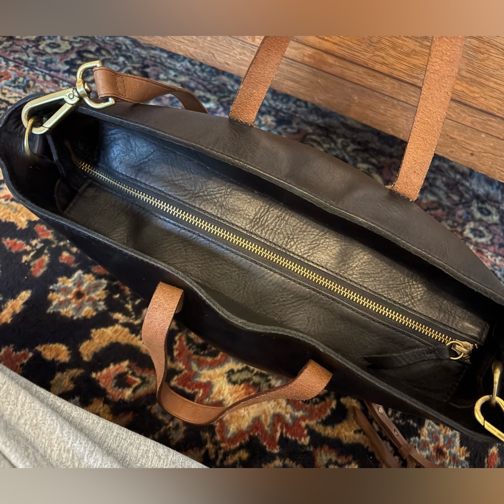 Madewell Black Leather Tote with Tan Straps - Picture 6 of 14